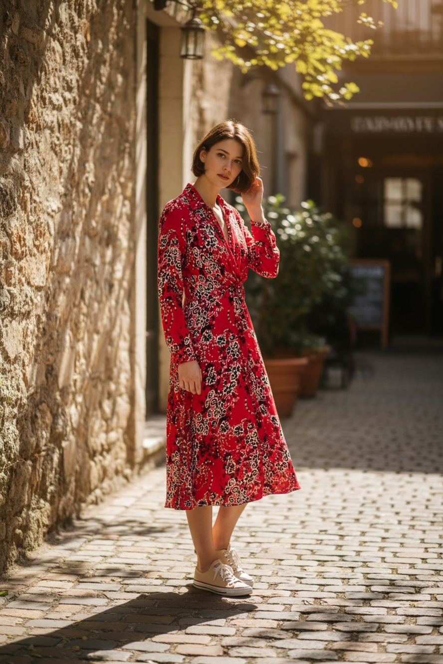 Free People Tough Love Shirt Dress Womens Vibrant Red Floral Twisted Front Boho